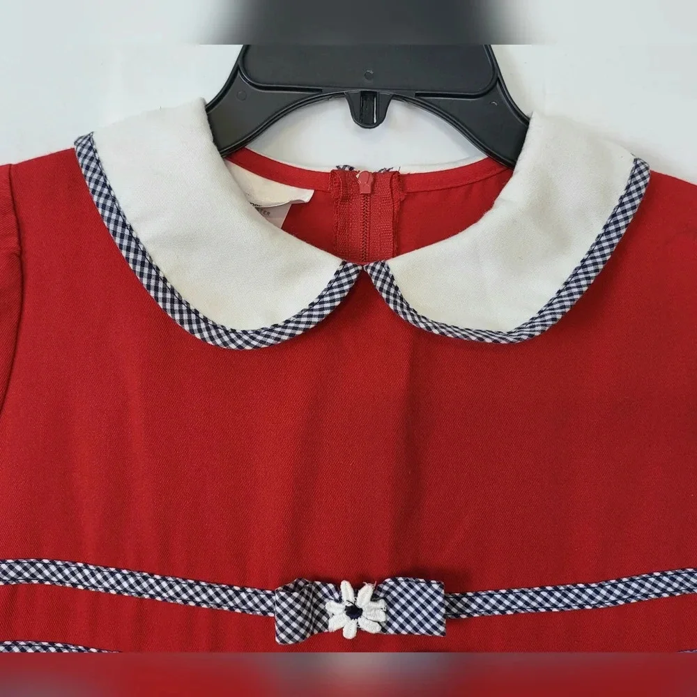 Vintage Bonnie Jean Union Made Red White Peter Pan Collared Dress‎ Size 7